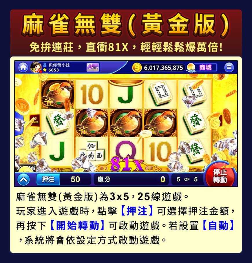 包你發電子遊戲-麻雀無雙-老虎機評價